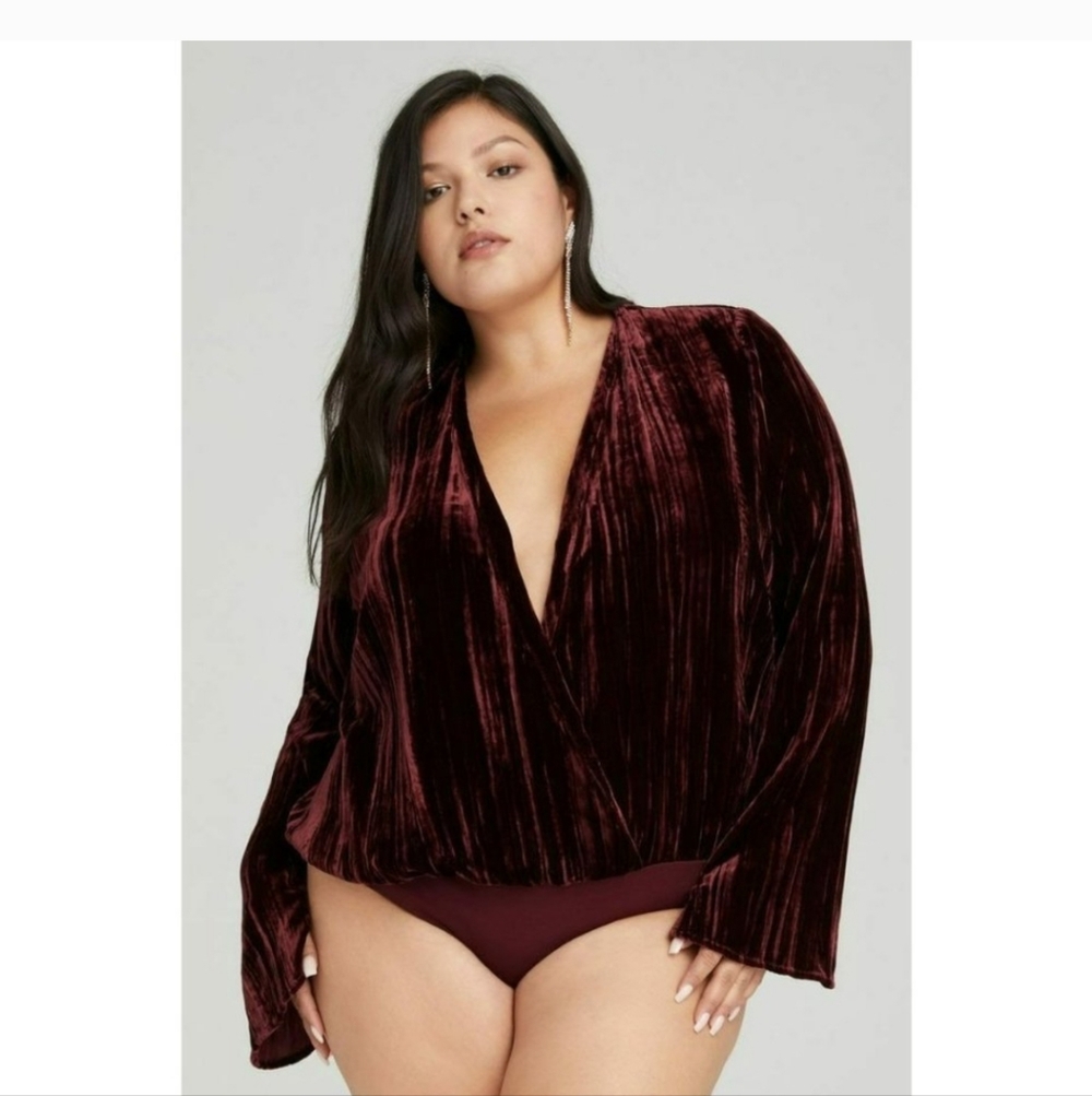 Good American Deep Burgundy Velvet Bodysuit, Size 3